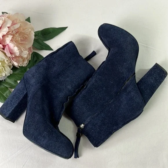 Acne Studios Navy Blue Suede Seamed Side Zip Block Heeled Boots Size EU 37 - Picture 4 of 8
